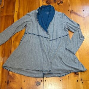 NEON BUDDHA M Blue Gray Raw Hem Open Concept Cardigan Jacket Lagenlook